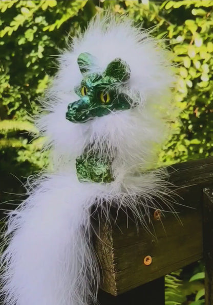 Green White Baby Dragon Shoulder Puppet (20 inches long boa) magnet included  -Glow in the dark