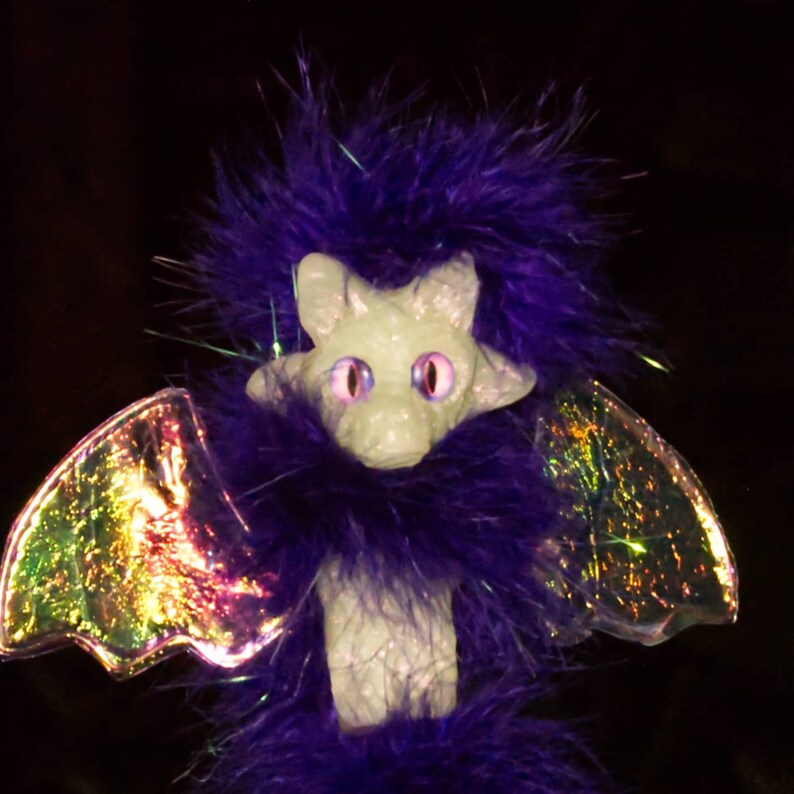 Indigo White Winged Baby Dragon Shoulder Puppet (20 inches) magnet included  -Glow in the dark